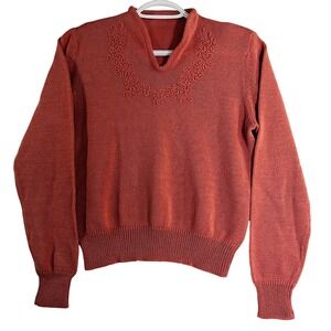 Vintage Embroidered V Neck Pullover Sweater Rose Pink